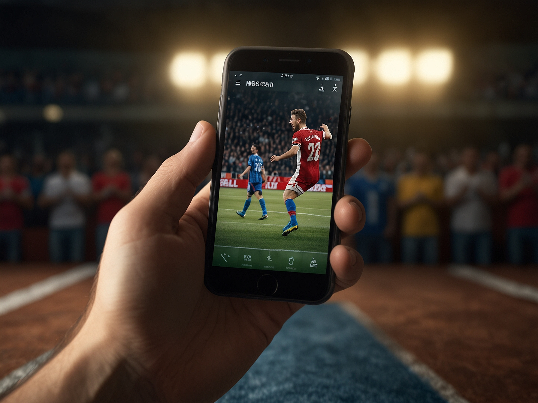 Football fan celebrating with Gamefly UG on smartphone